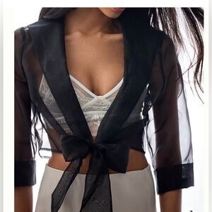Maeve Sheer Tie-Front Blazer Blouse one size